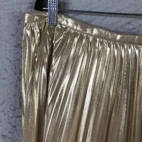 Lauren Ralph Lauren Skirt Womens 14 Gold Metallic Pleated Midi Party Formal - Picture 16 of 16